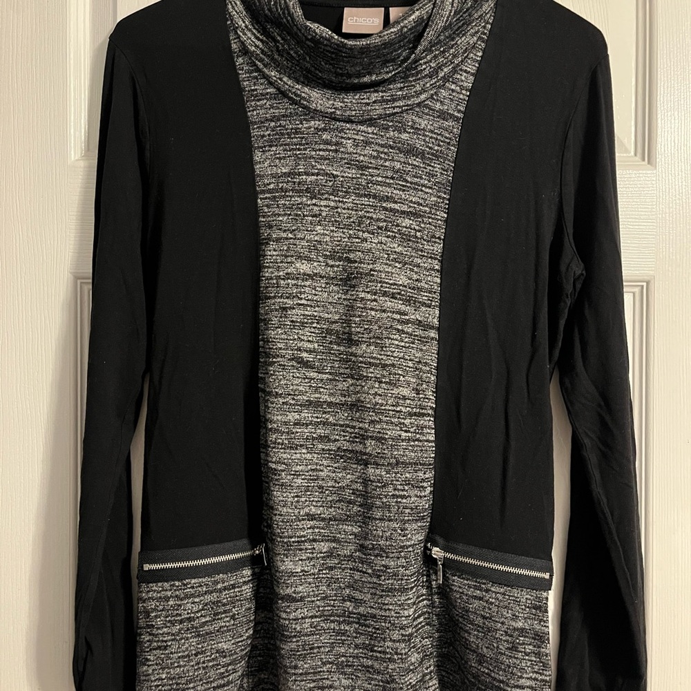 Chico's Mixed Media Black and Gray Cowl neck Sweater